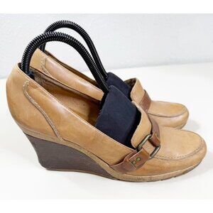 VTG Kenneth Cole Sz 10 Brown Leather Wedge Shoes Mary Jane Boho Neutral GUC
